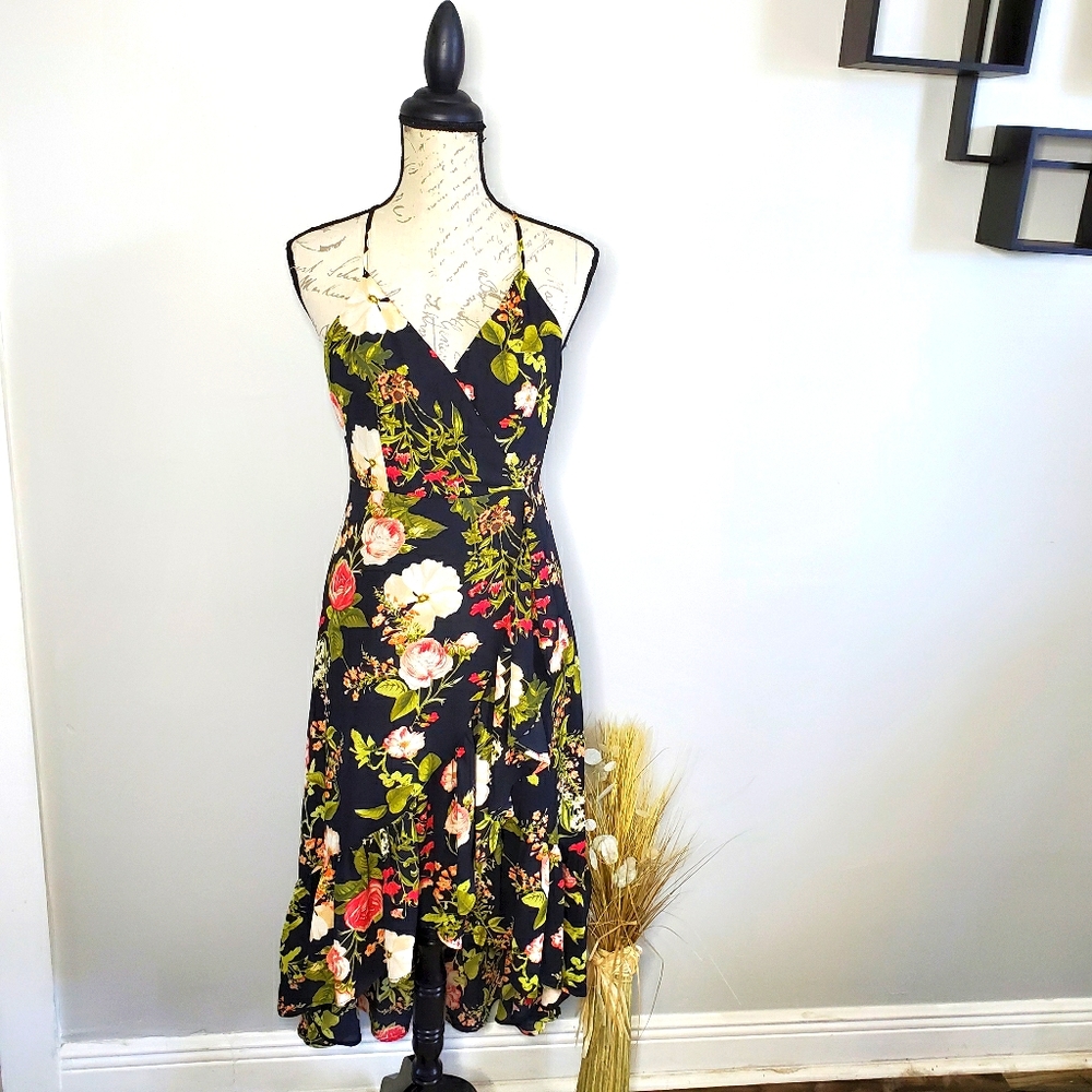 Doe & Rae v-neck dress high/low sz S floral